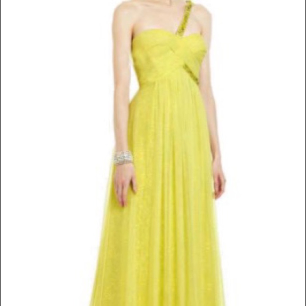 BCBG Yellow Tulle One-Shoulder Dress | Size 4